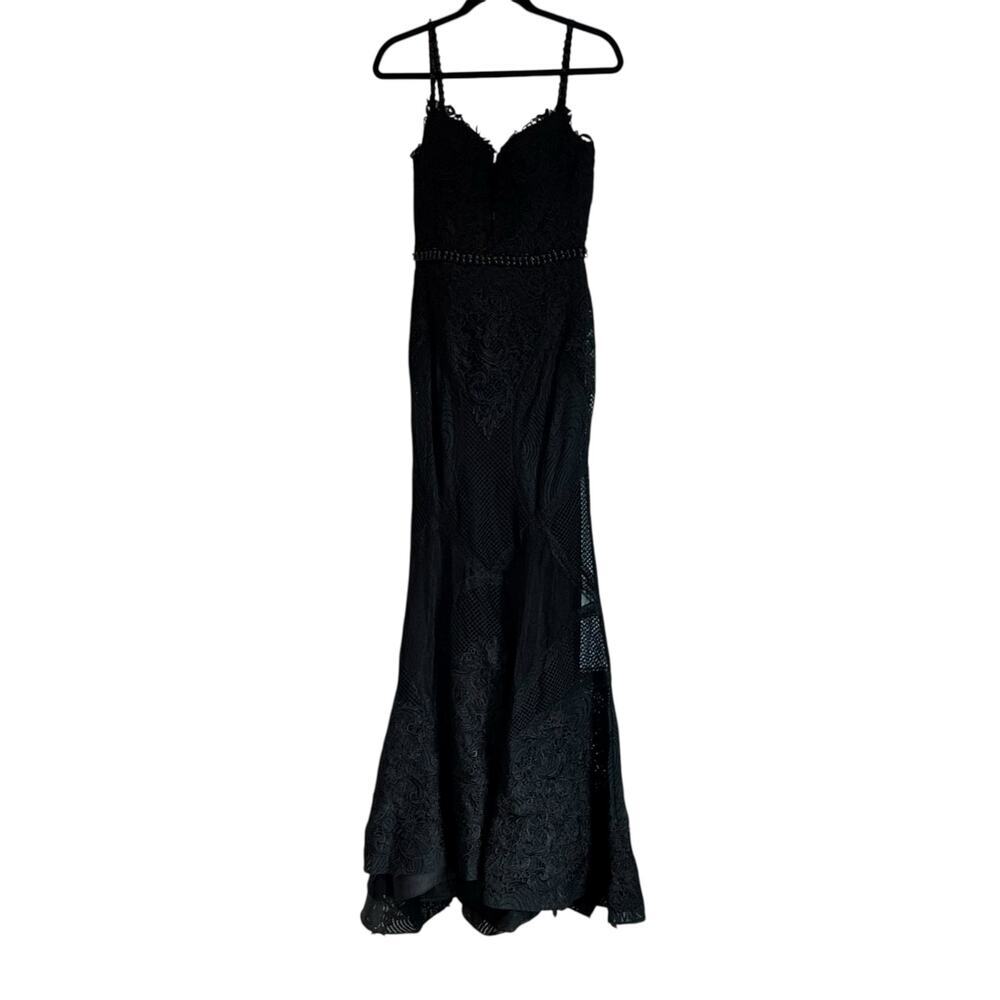 Mac Duggal Black Embroidered Sleeveless Plunge Neck Trumpet Gown Size 6 NWT - Picture 10 of 12